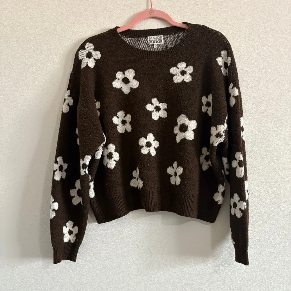 Major Label Group Vintage 90s Brown & White Floral Cropped Sweater Size XL